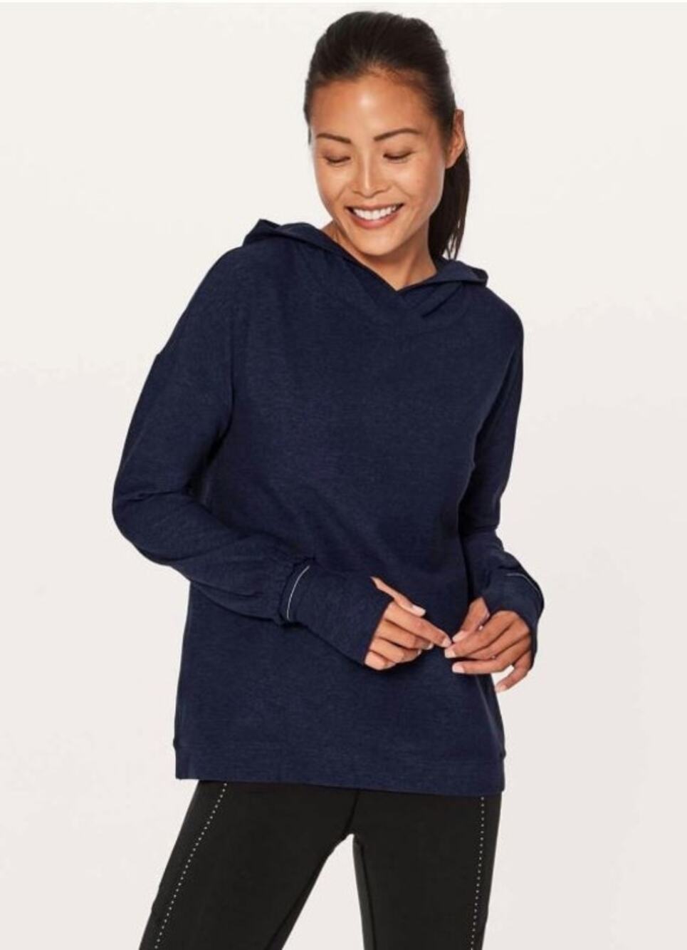Lululemon Extra Mile Ruffle Cuff Mitten Rulu Hoodie Heather Hero Blue 12 Relaxed